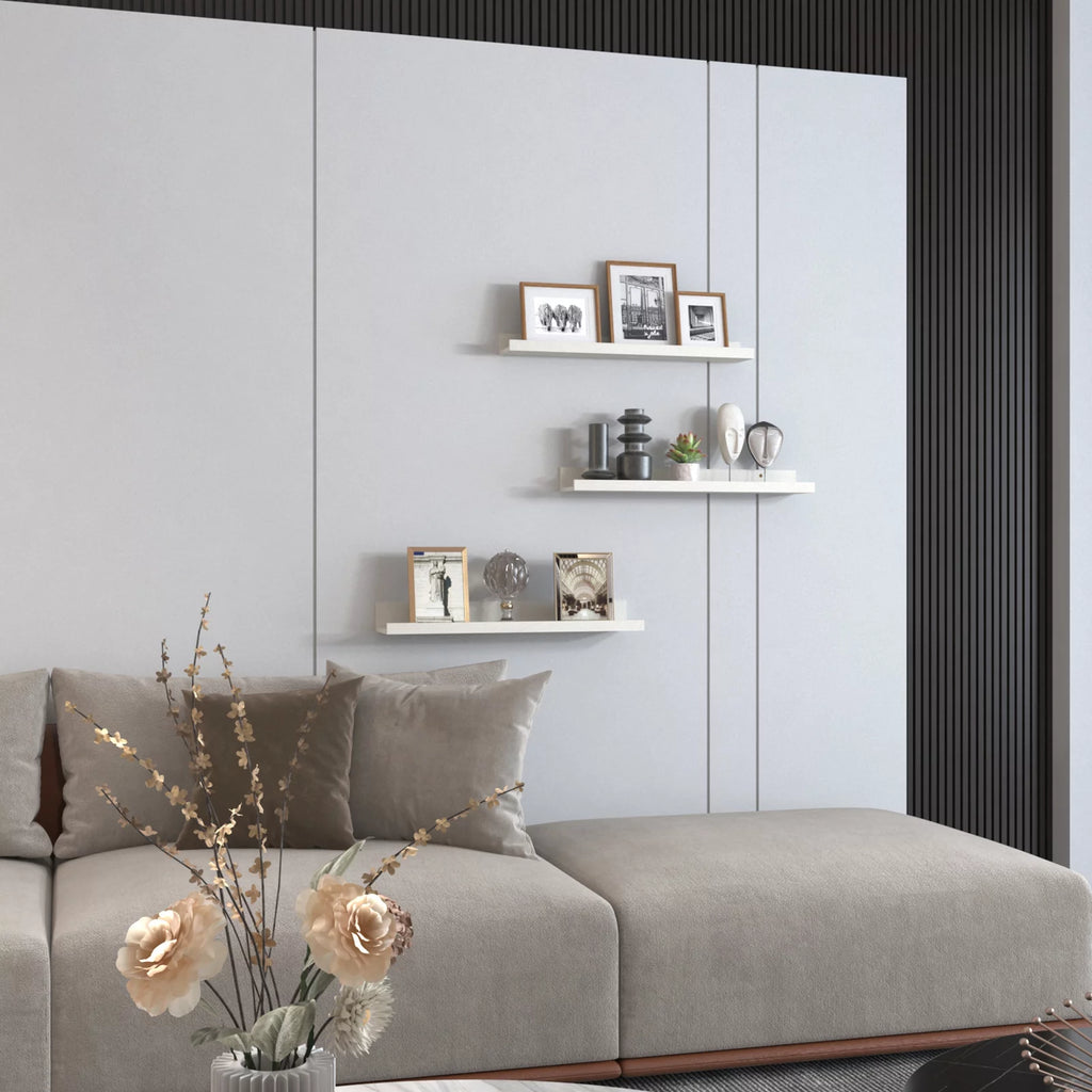 24 Inch Creamy White Beige Wood-Grain Floating Shelves Set of 3 E244
