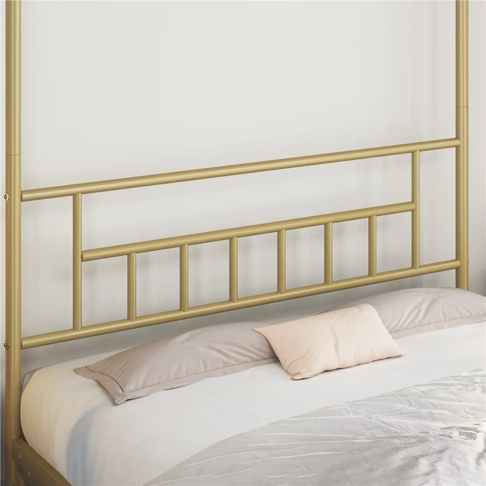 Black Metal Canopy Bed with Headboard and Footboard C1722