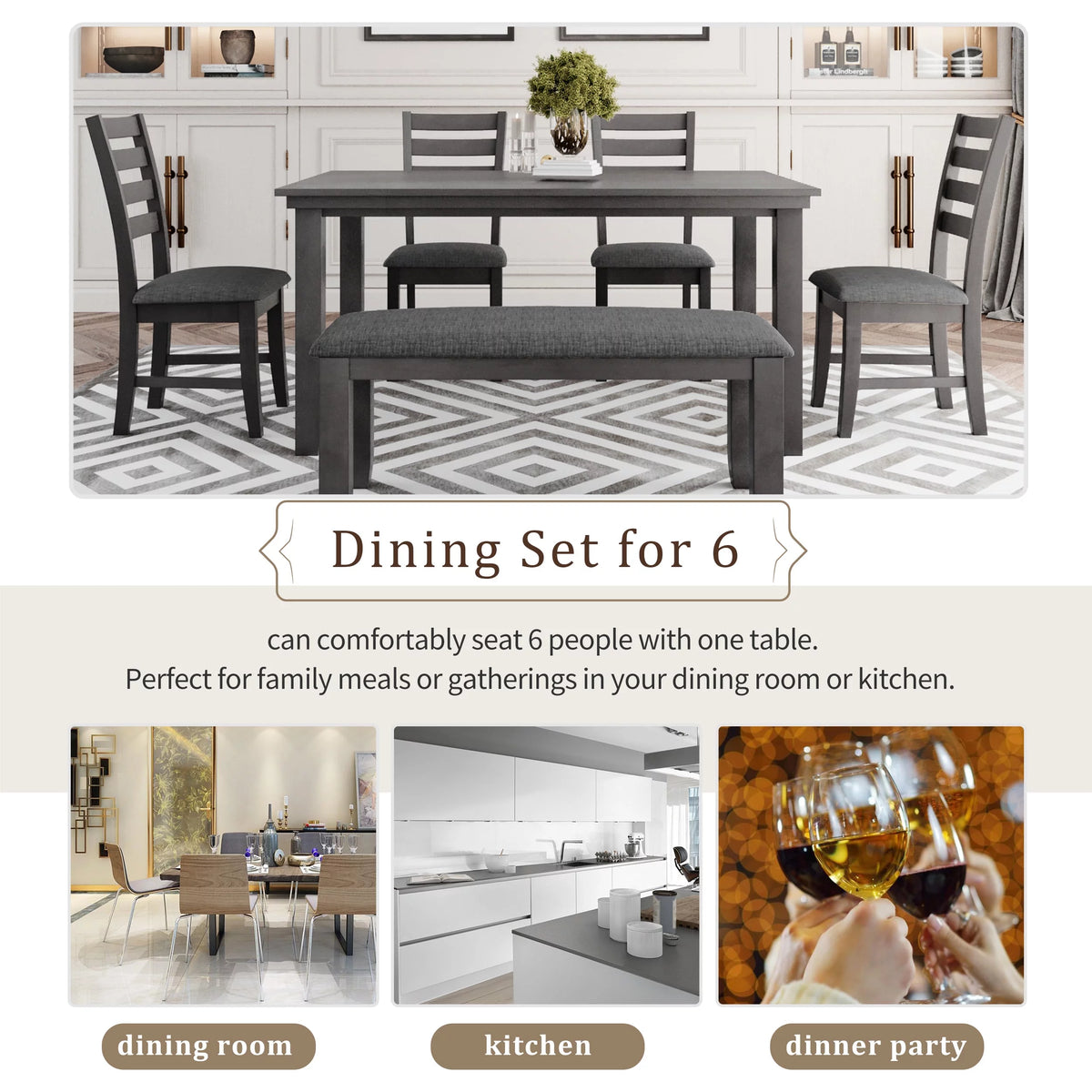 Rustic Wood Dining Set Set Of 6 Gray D26838