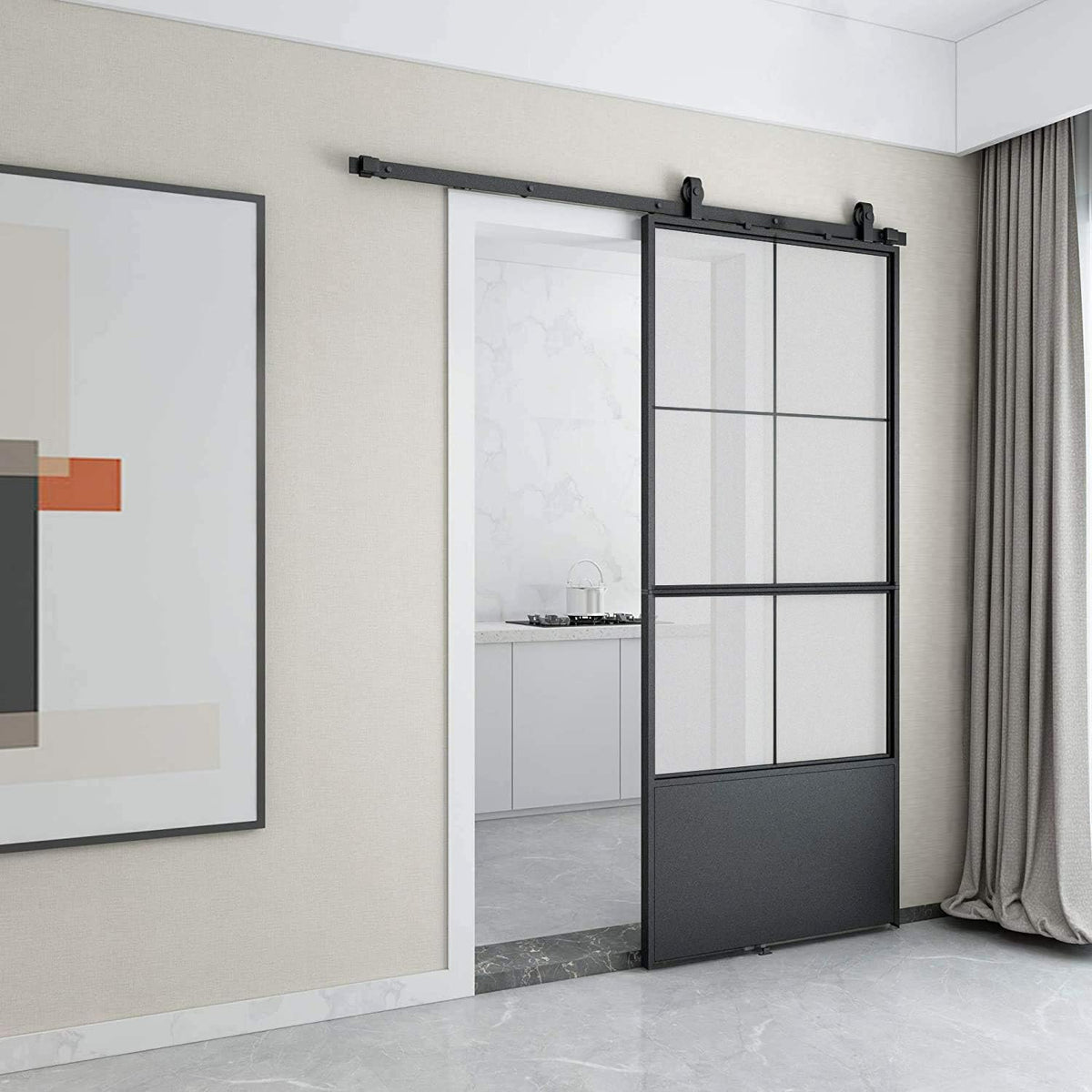 36in x 84in Frosted Glass Sliding Barn Door with Hardware Kit P456554