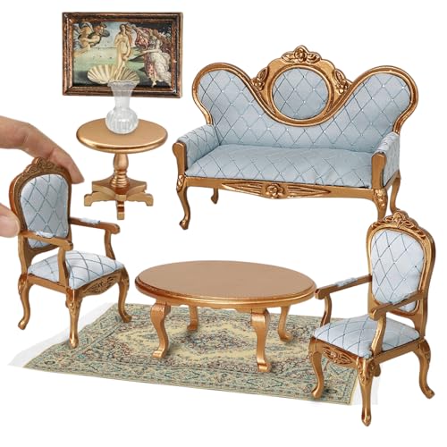 Victorian Dollhouse Furniture Set, 1/12 Scale 8pcs White & Green B504