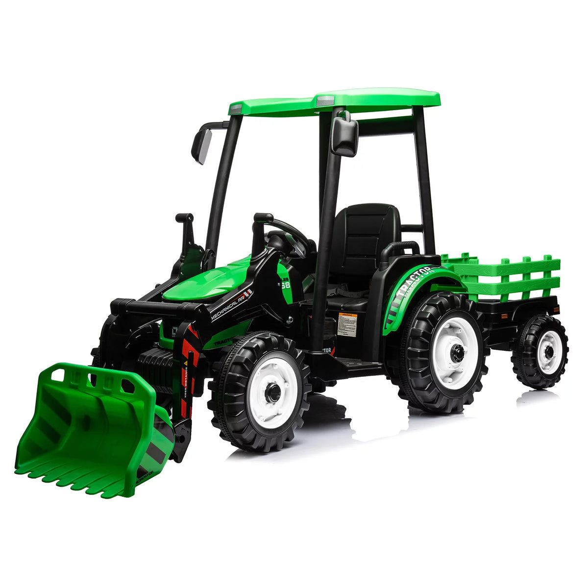 24 V Powered Ride Ons Tractor with Trailer, Green W631