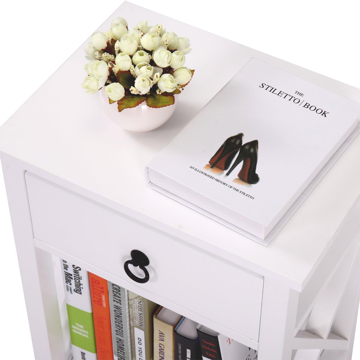 White Set of 2 Wooden Nightstand with Drawer & Shelf Z8267