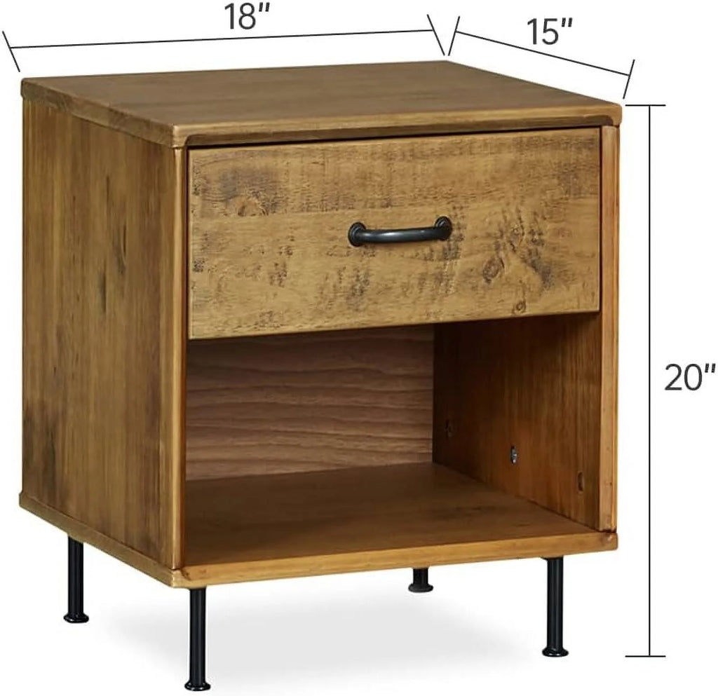 Solid Wood Nightstand with Drawer and Shelf R1479