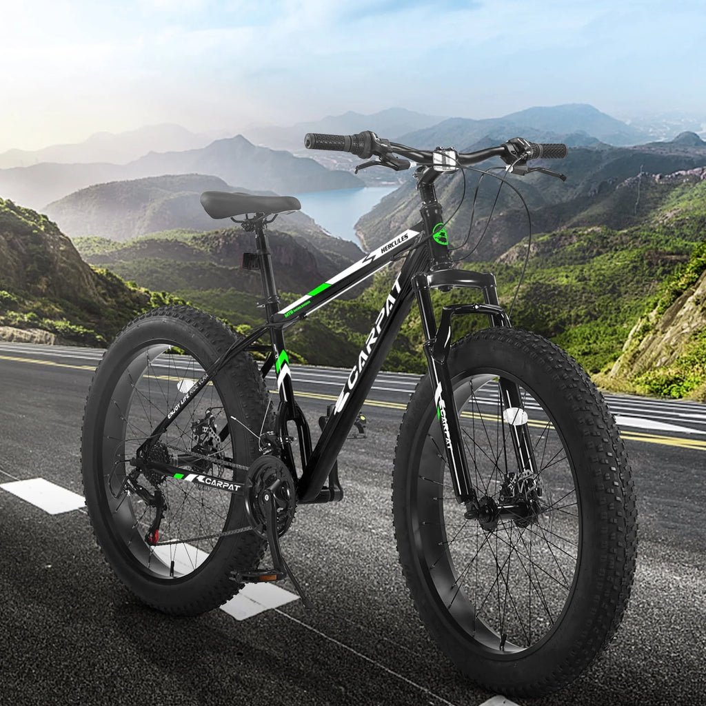 26 inch Fat Tire Mountain Bike with Disc Brakes 21 Speed Black Y797454