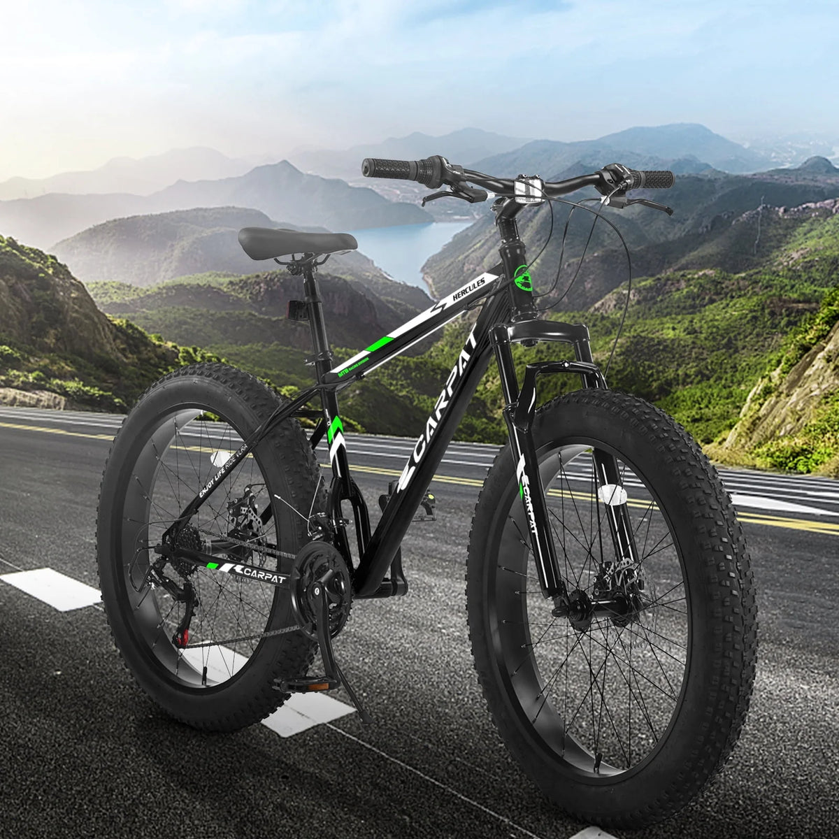 26 inch Fat Tire Mountain Bike with Disc Brakes 21 Speed Black Y797454