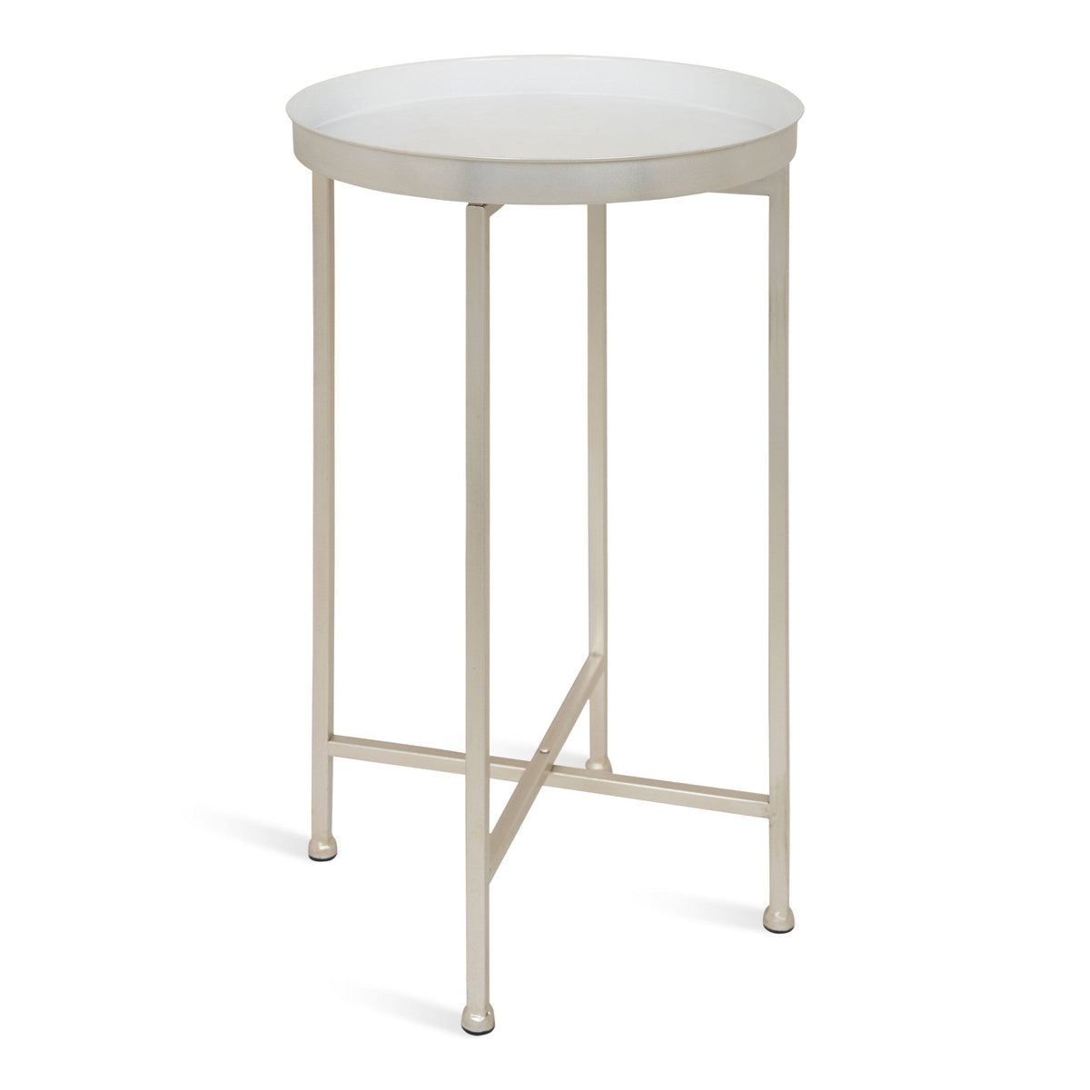 White and Silver Round Metal Foldable Tray Accent Table N46299
