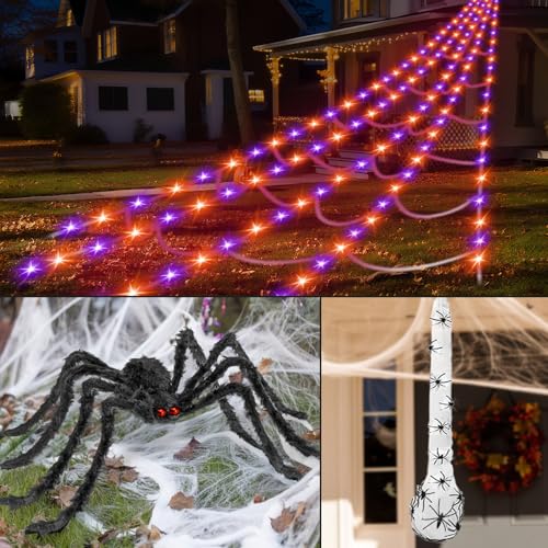 16.4 x 15.7 Ft Prelit Halloween Spider Web Net Lights with Timer L825
