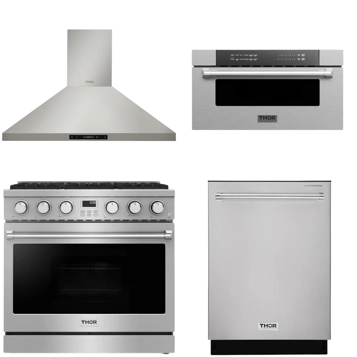36 Gas Range, Range Hood, Dishwasher and Microwave R704