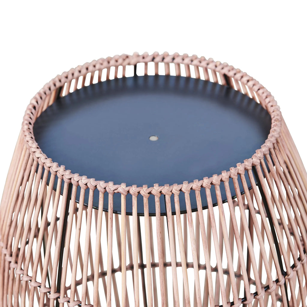 Patio Bamboo Side Table with Iron Tabletop O28590