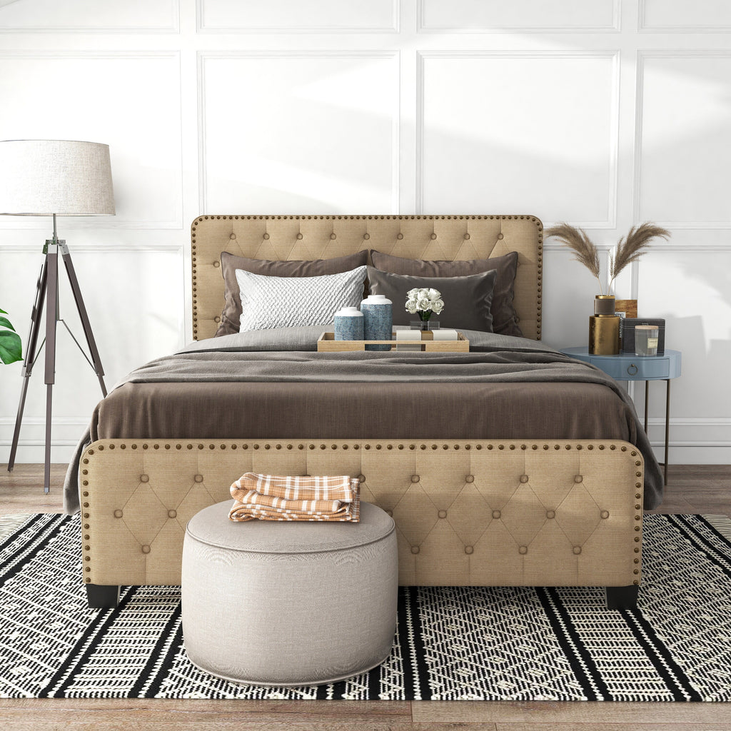 Brown King Tufted Upholstered Bed W5743