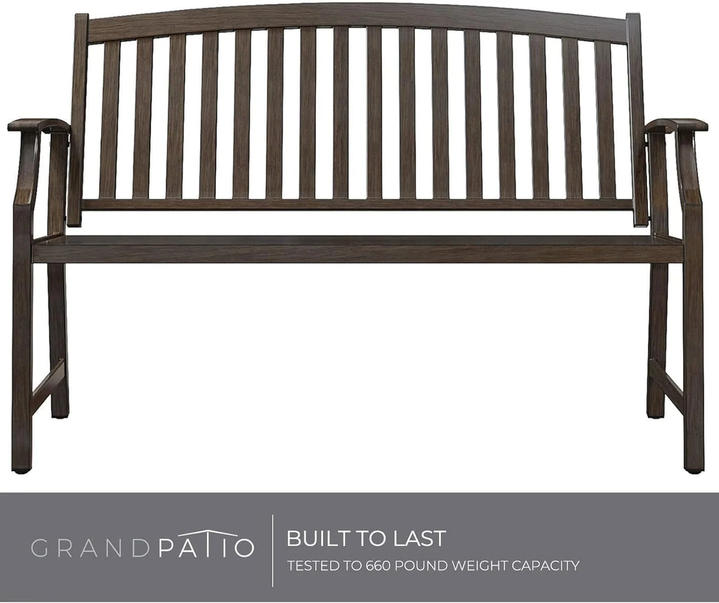 Brown Wood Grain Metal Garden Bench K403367