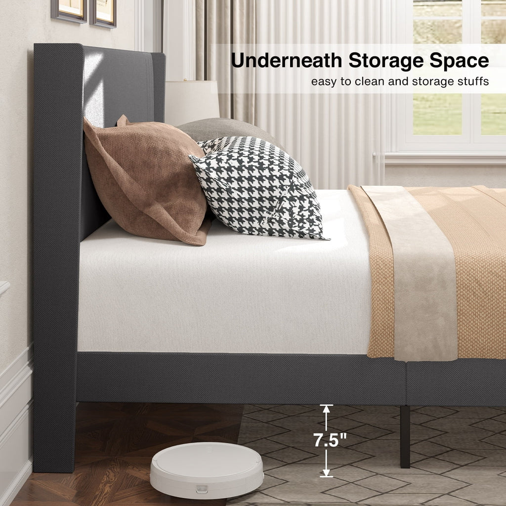 Queen Full Wingback Platform Bed Frame with Under-bed Storage Beige A51980
