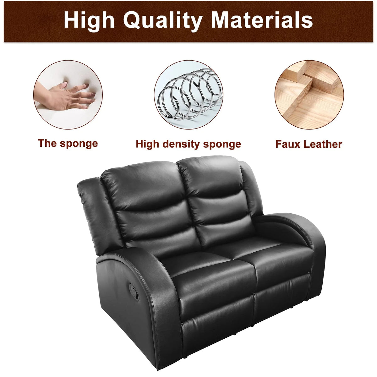 Black Leather 3 Piece Reclining Sofa and Loveseat Set F505