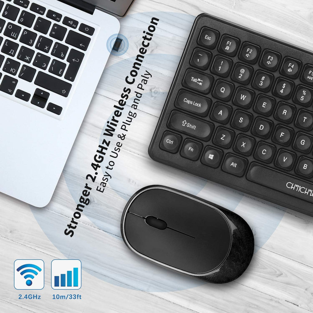 Wireless Keyboard and Mouse Combo, USB Compact Full Size Keyboard and 2.4Ghz Optical Mouse D4804