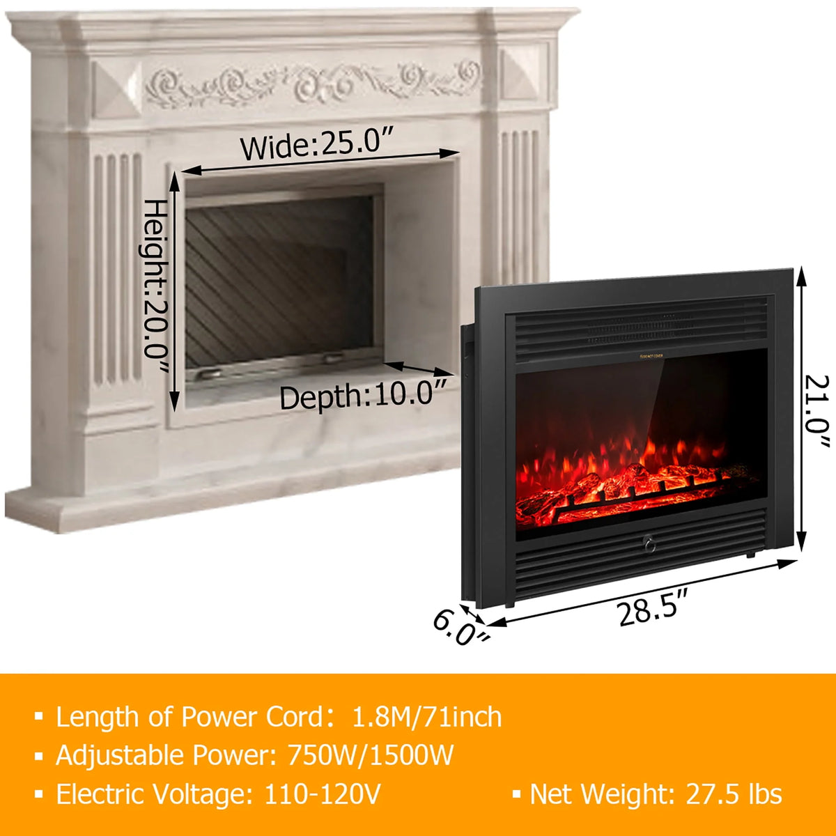 28.5 Electric Fireplace Insert Heater N880