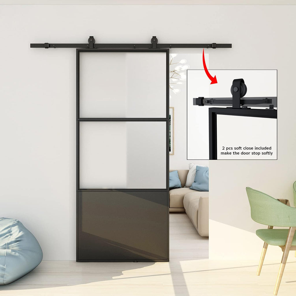 36in x 84in Frosted Glass Sliding Barn Door with Hardware Kit P456554