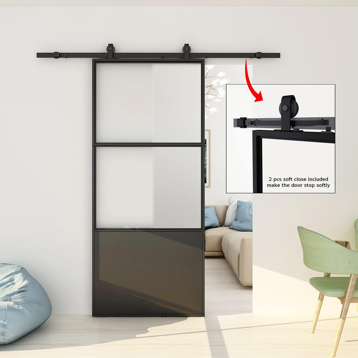 36in x 84in Frosted Glass Sliding Barn Door with Hardware Kit P456554