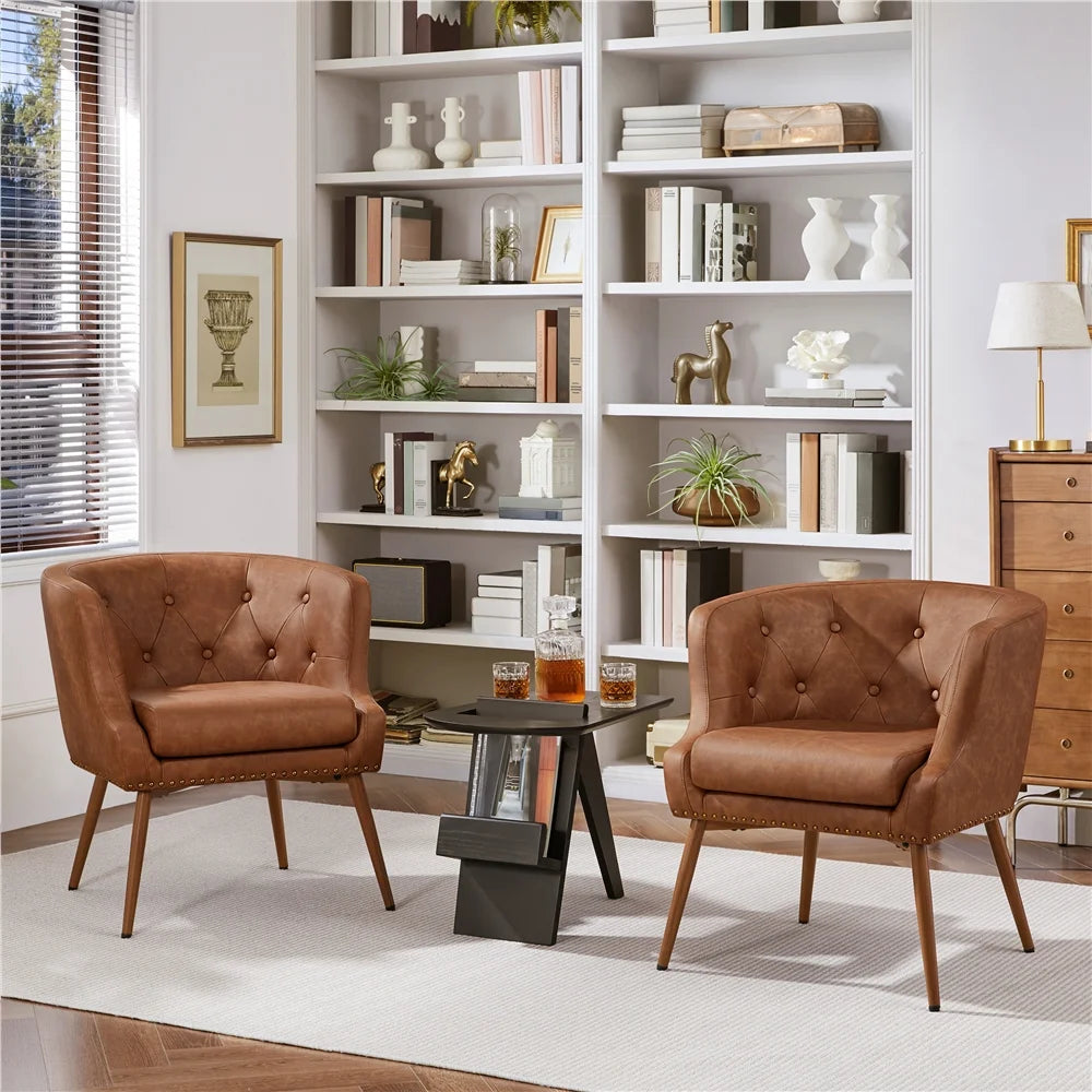 Brown Faux Leather Accent Chair with Metal Legs Y11765