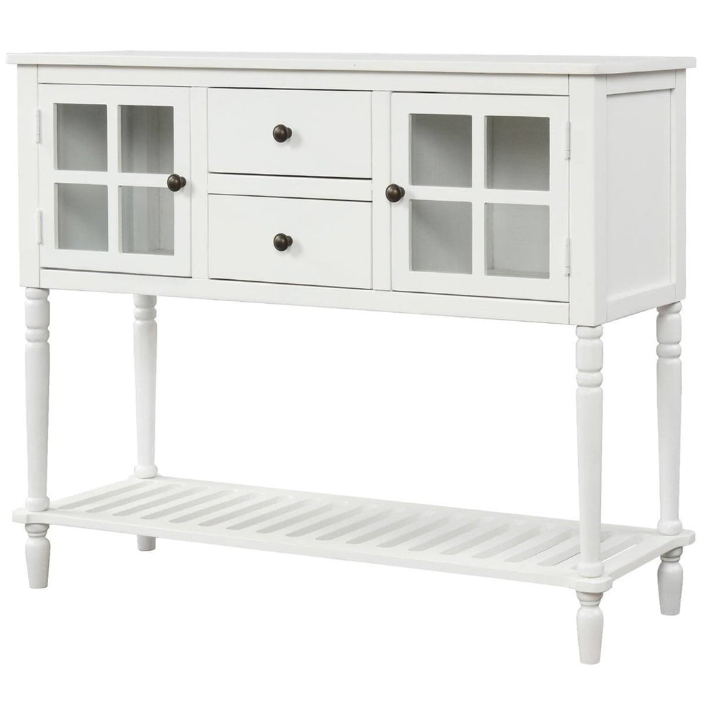 Antique Navy Console Table with Storage Cabinet and Bottom Shelf E2081