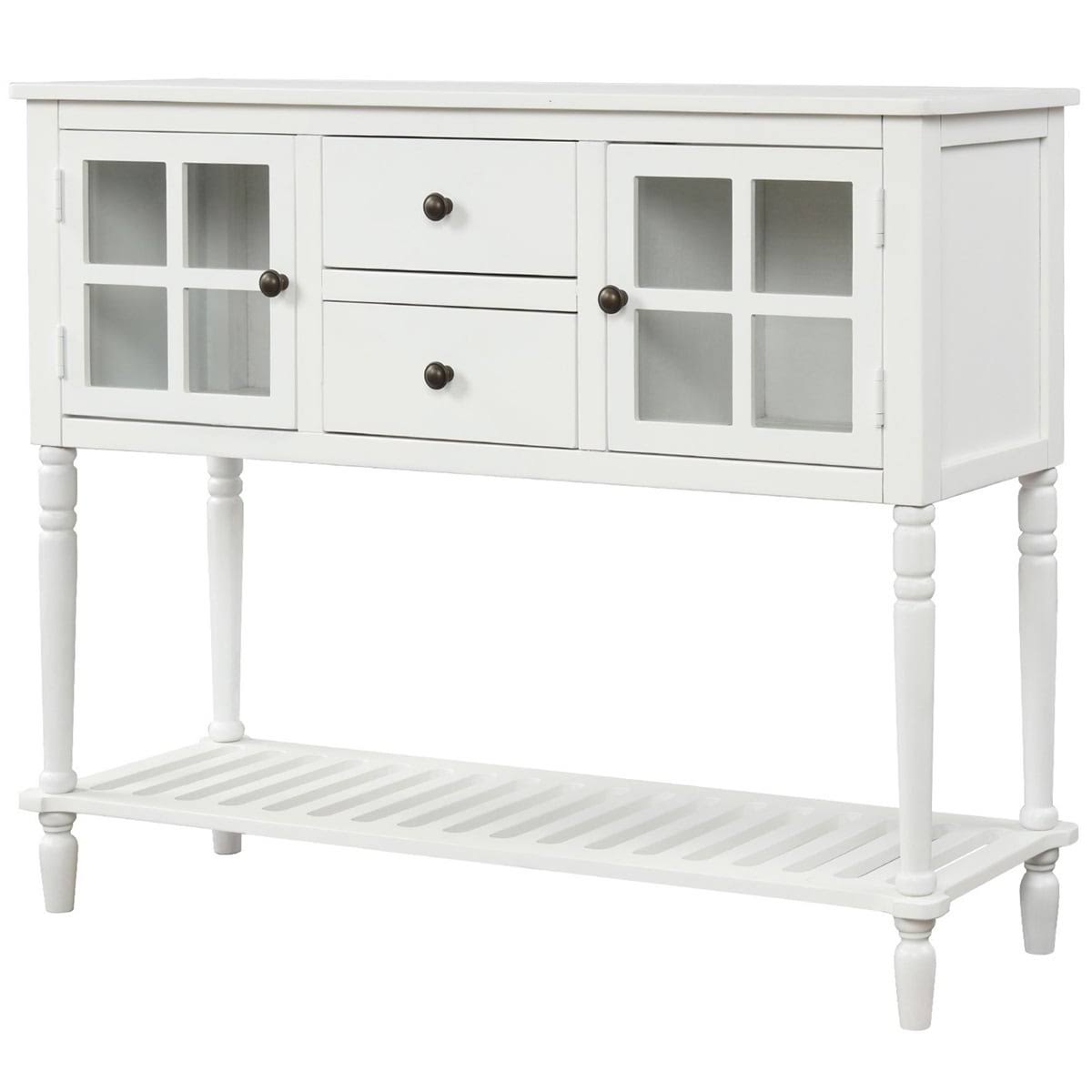 Antique Navy Console Table with Storage Cabinet and Bottom Shelf E2081