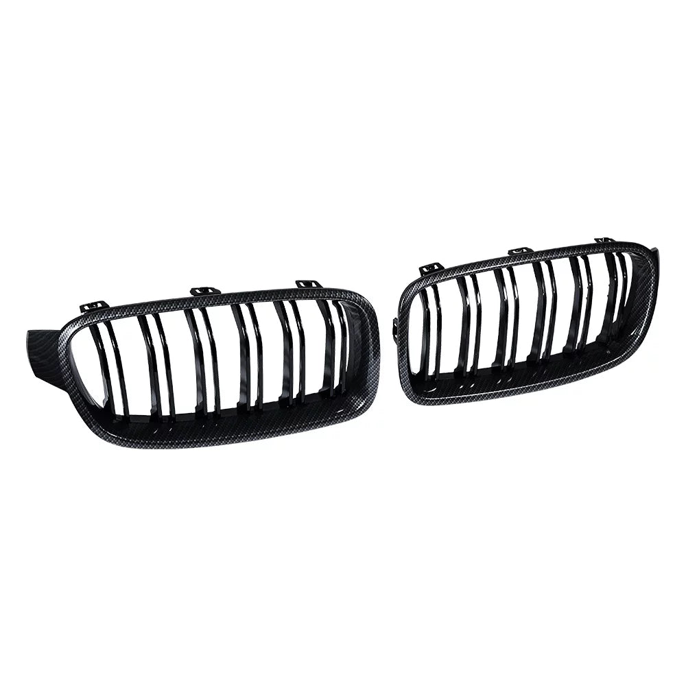 Glossy Black Carbon Fiber Double Line Kidney Grille R367