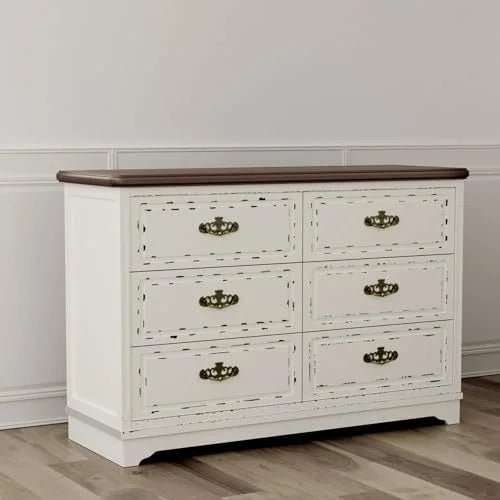 Antiqued Two-Tone 6 Drawer Wood Chest H373