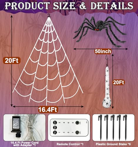 16.4 x 15.7 Ft Prelit Halloween Spider Web Net Lights with Timer L825