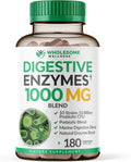 Organic Plant-Based Digestive Enzymes with Prebiotics & Probiotics, 180 Capsules D124