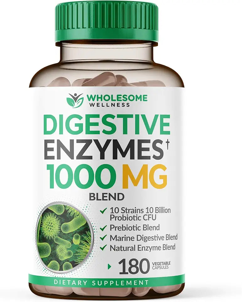 Organic Plant-Based Digestive Enzymes with Prebiotics & Probiotics, 180 Capsules D124