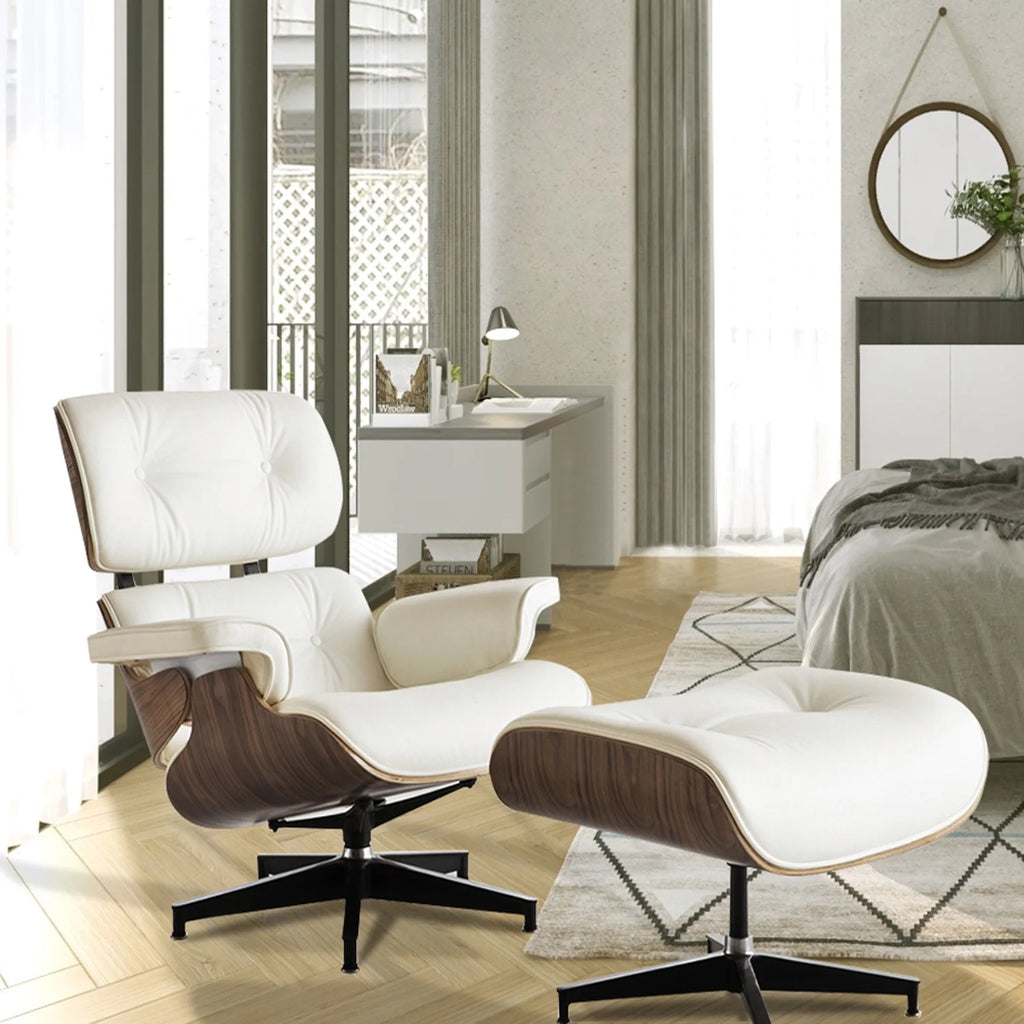 Tufted Leather Swivel Lounge Chair with Ottoman L4113