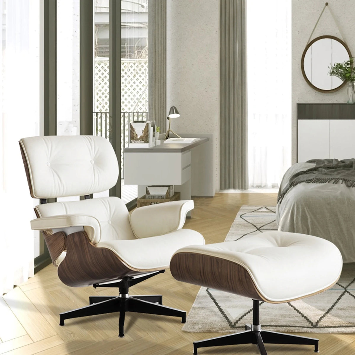 Tufted Leather Swivel Lounge Chair with Ottoman L4113