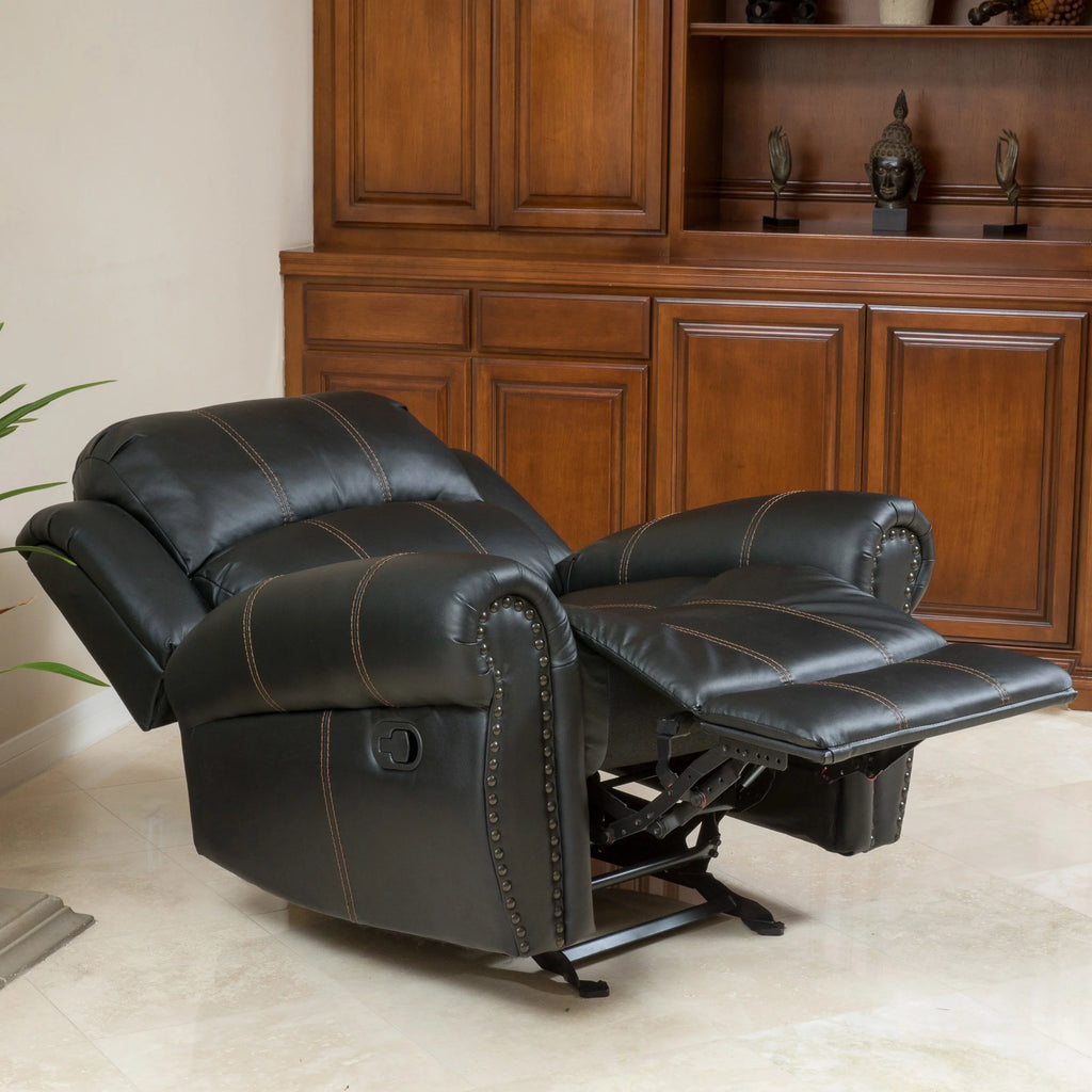 Black Faux Leather Gliding Recliner A17949