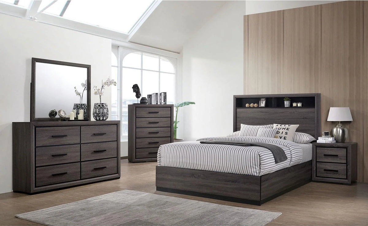 Contemporary Gray Wood King Bedroom Set 5pcs I127174