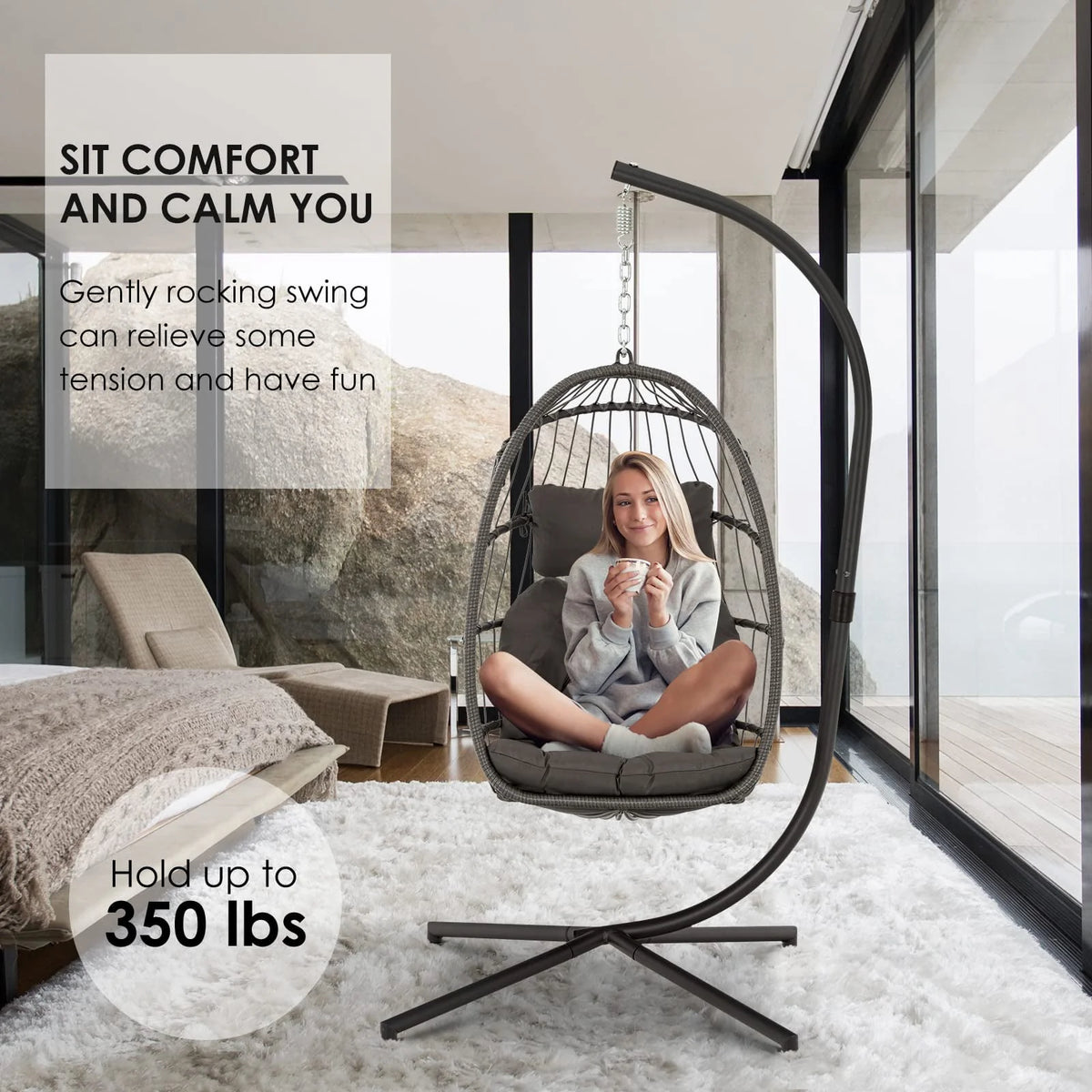 Hanging Egg Chair with Stand and Cushion X597