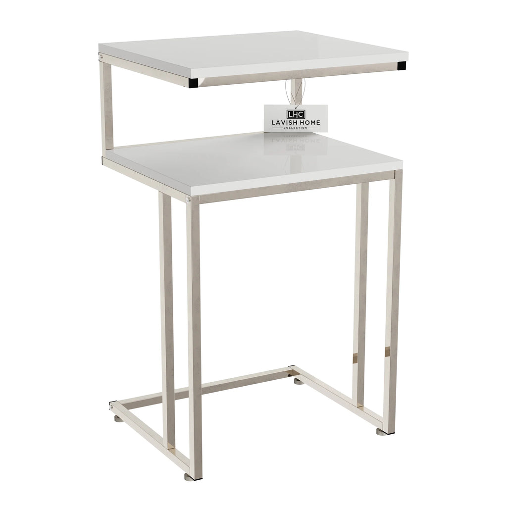White 2-Tier C-Shaped Side Table X280157