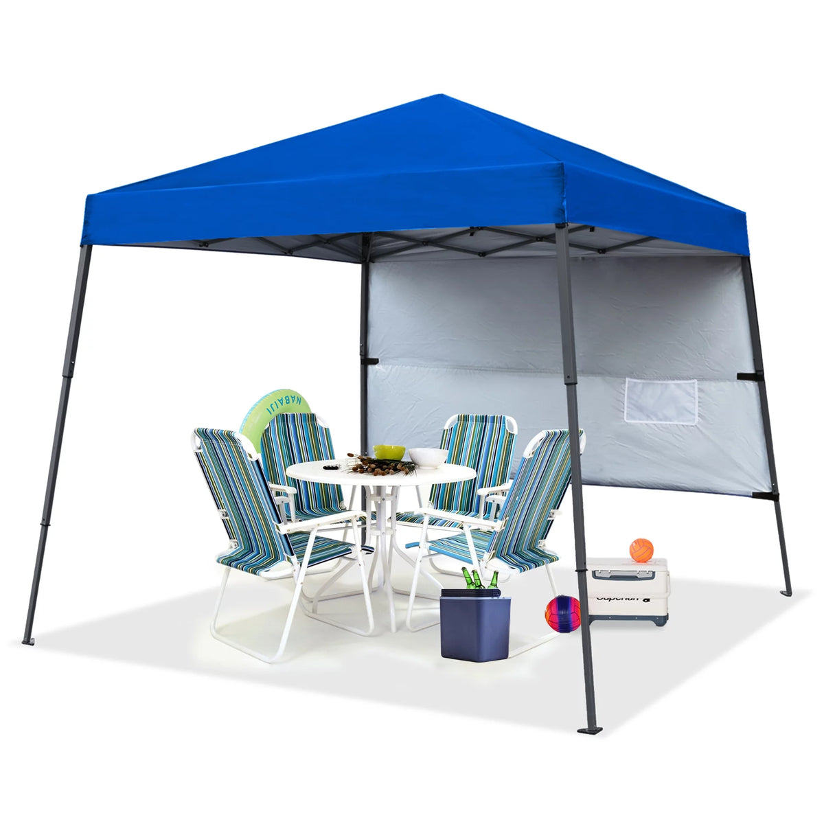10ft x 10ft Pop Up Canopy Tent with Sidewall, Blue Q73014