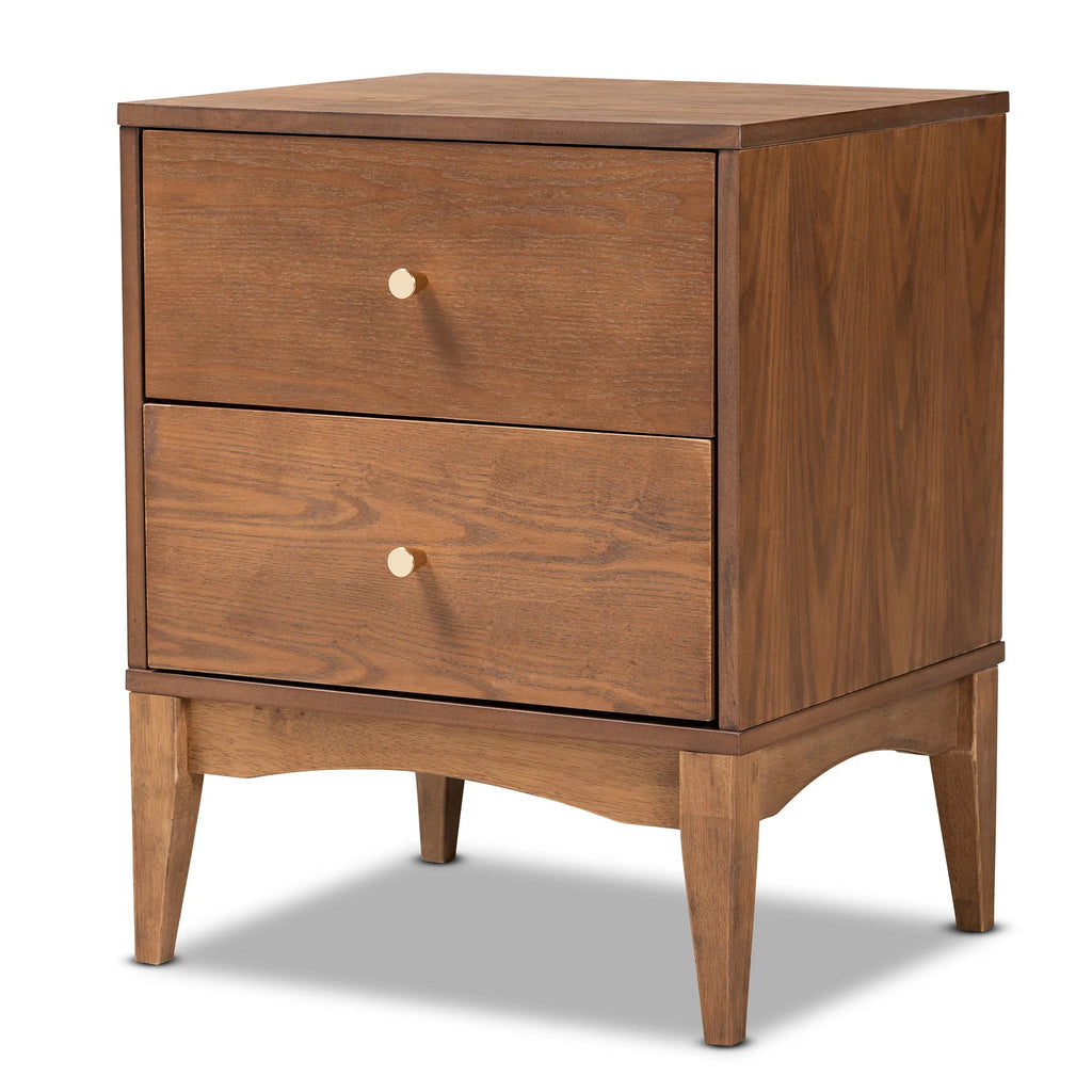 Ash Walnut Finished Wood 2-Drawer Nightstand V6344