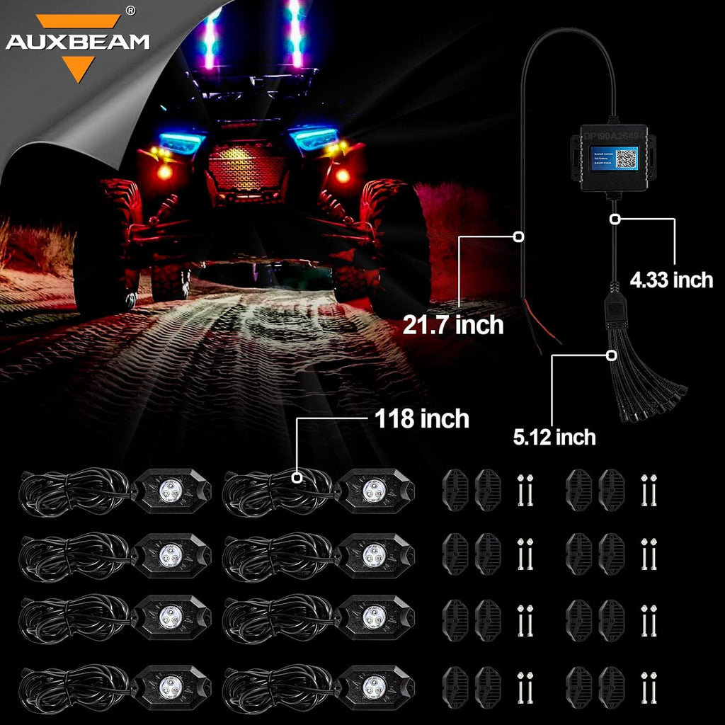 RGB 8 Pods Bluetooth Waterproof Multicolor LED Rock Light Kit S775