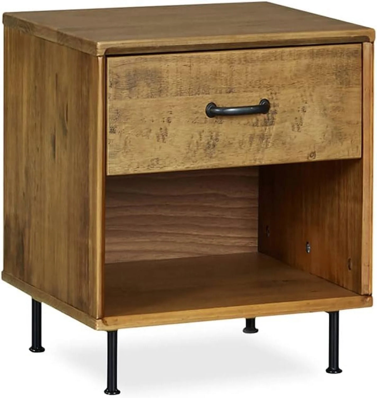 Solid Wood Nightstand with Drawer and Shelf R1479
