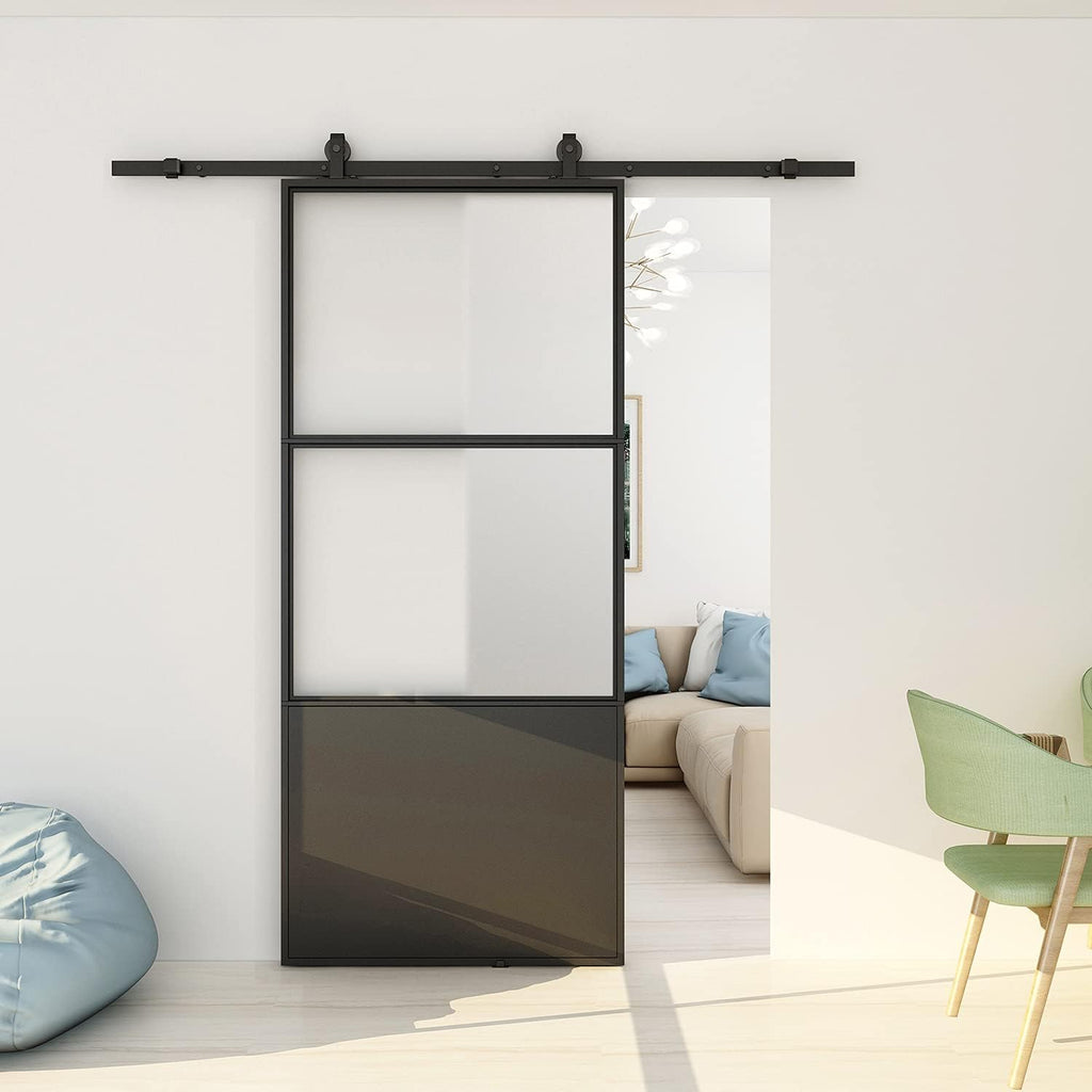 36in x 84in Frosted Glass Sliding Barn Door with Hardware Kit P456554