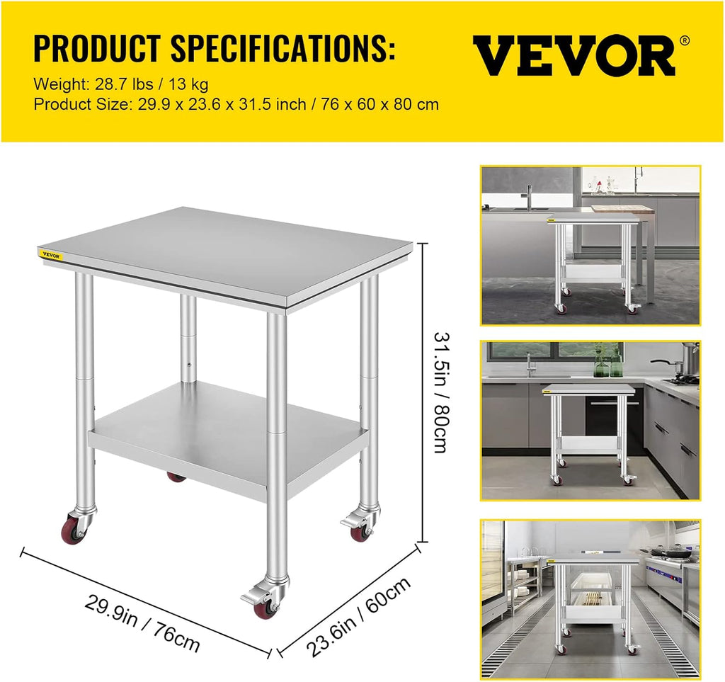 Stainless Steel Work Table with Wheels 24 x 30 W492