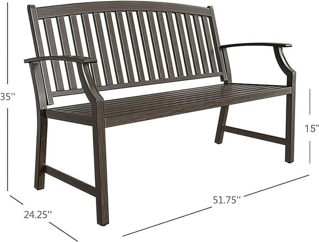 Brown Wood Grain Metal Garden Bench K403367