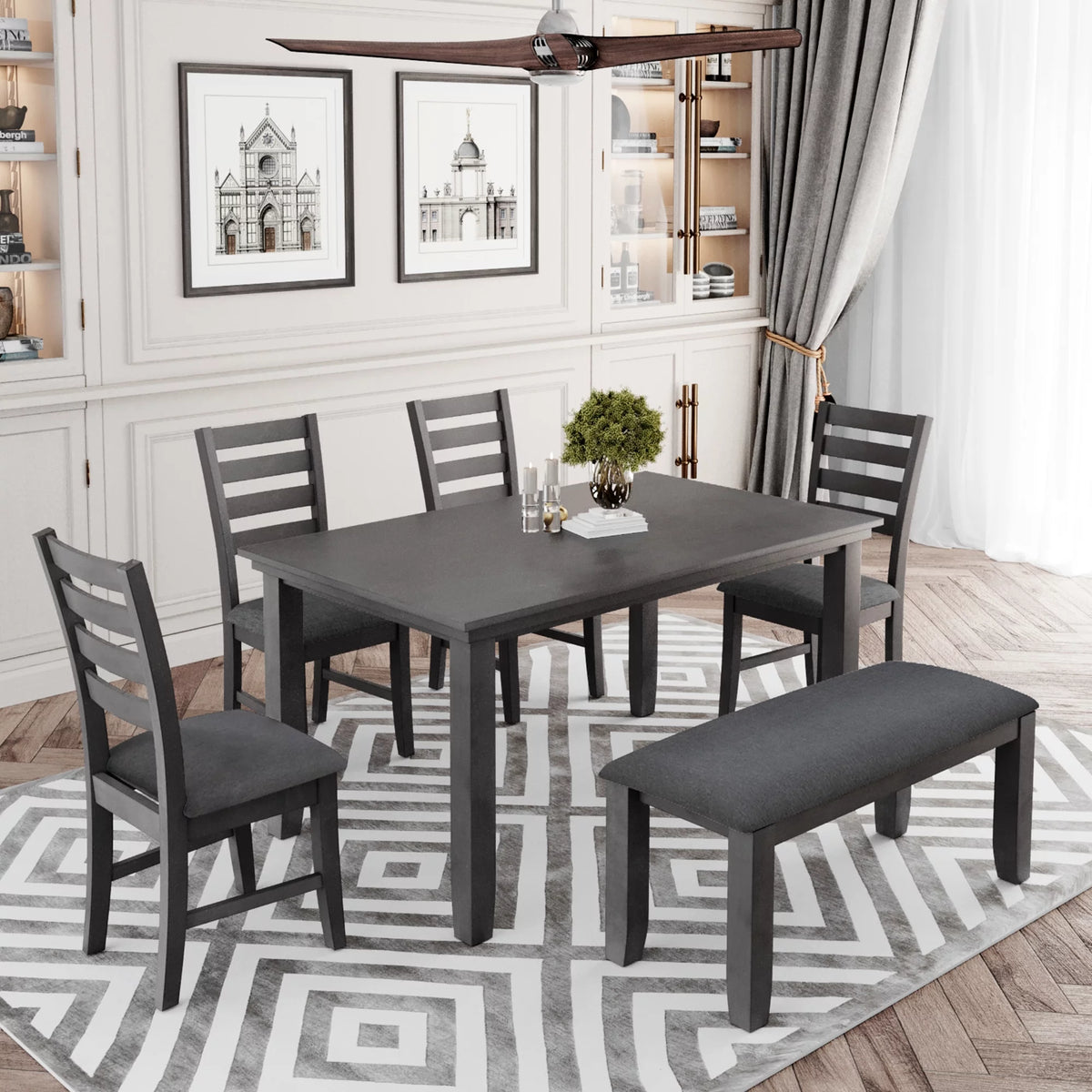 Rustic Wood Dining Set Set Of 6 Gray D26838