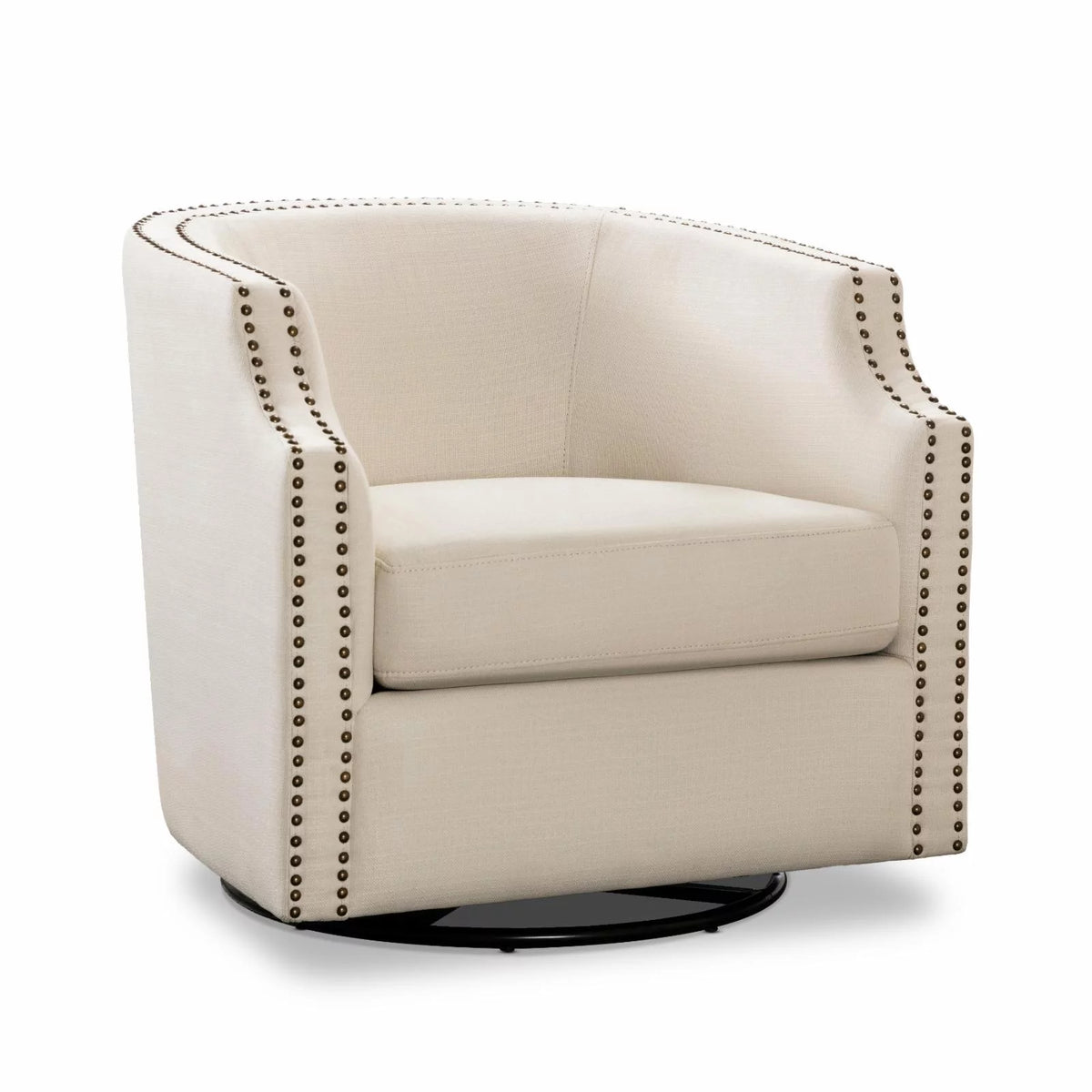 Sky Blue Polyester Linen Swivel Barrel Accent Chair Y941090