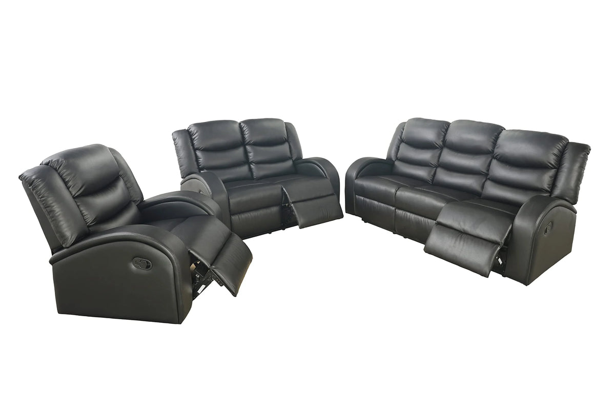 Black Leather 3 Piece Reclining Sofa and Loveseat Set F505