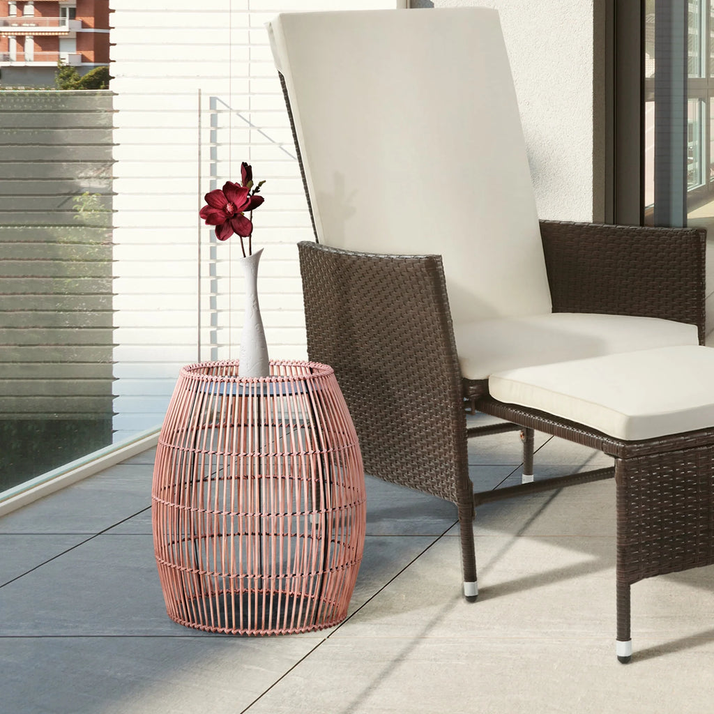 Patio Bamboo Side Table with Iron Tabletop O28590