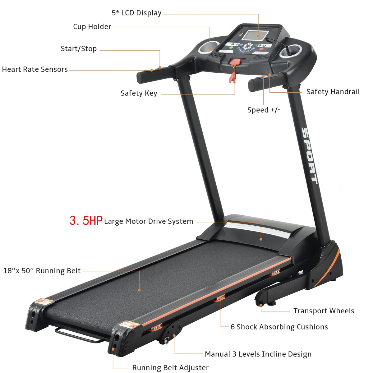 Folding Electric Treadmill with Incline M723
