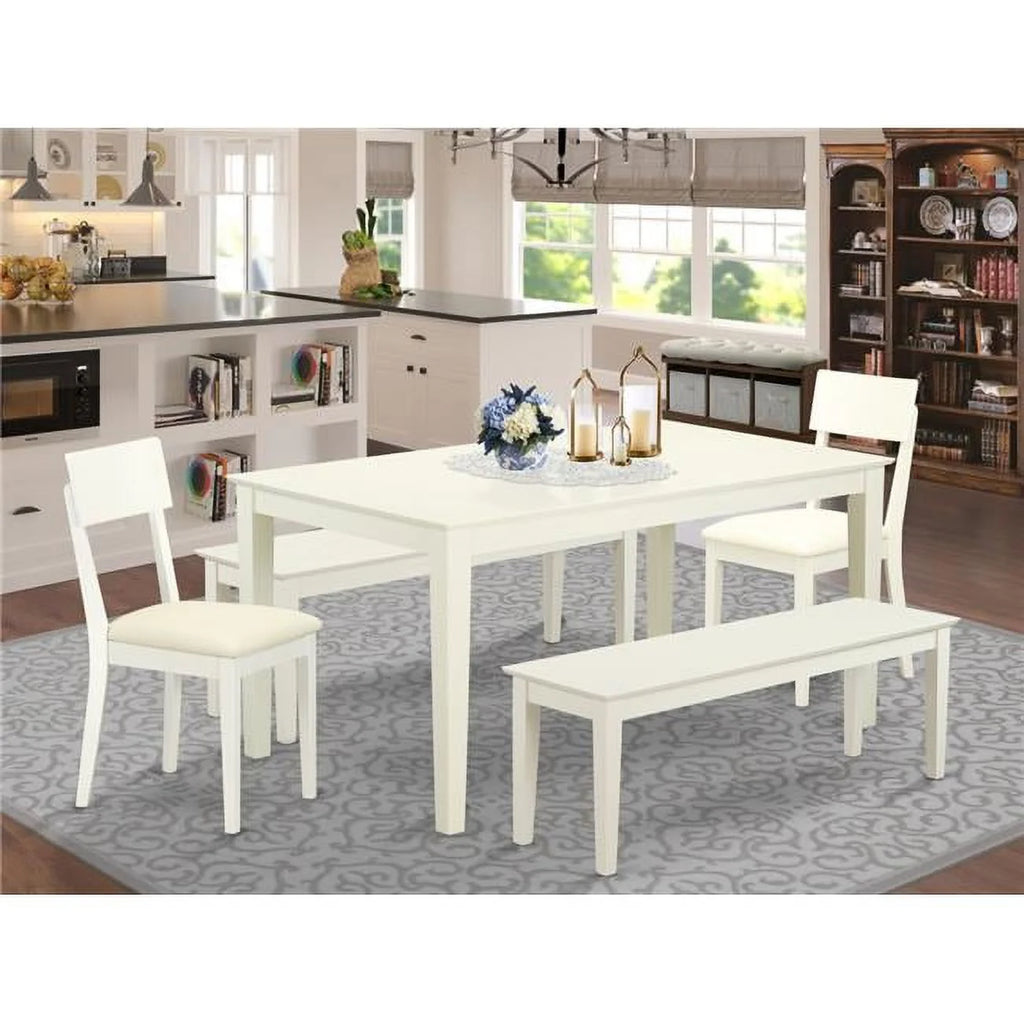 5-piece White Dining Set with 2 Chairs and 2 Benches N966166