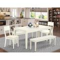 5-piece White Dining Set with 2 Chairs and 2 Benches N966166